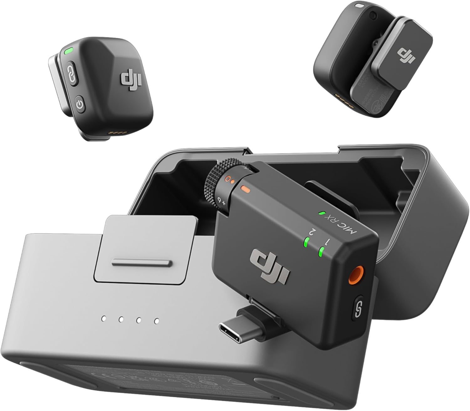 DJI Mic Mini (2 Sender, 1 Empfänger, Ladeschale), Kabelloses Lavalier Mikrofon, Bluetooth Mikrofon, OsmoAudio, 48 Std. Nutzung, Mini Mikrofon für Handy/Kamera, iPhone, Android, Vlog, YouTube